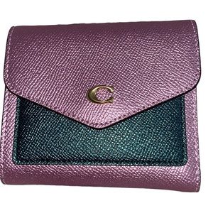 NWT Coach Wallet leather metallic pink multi trifold